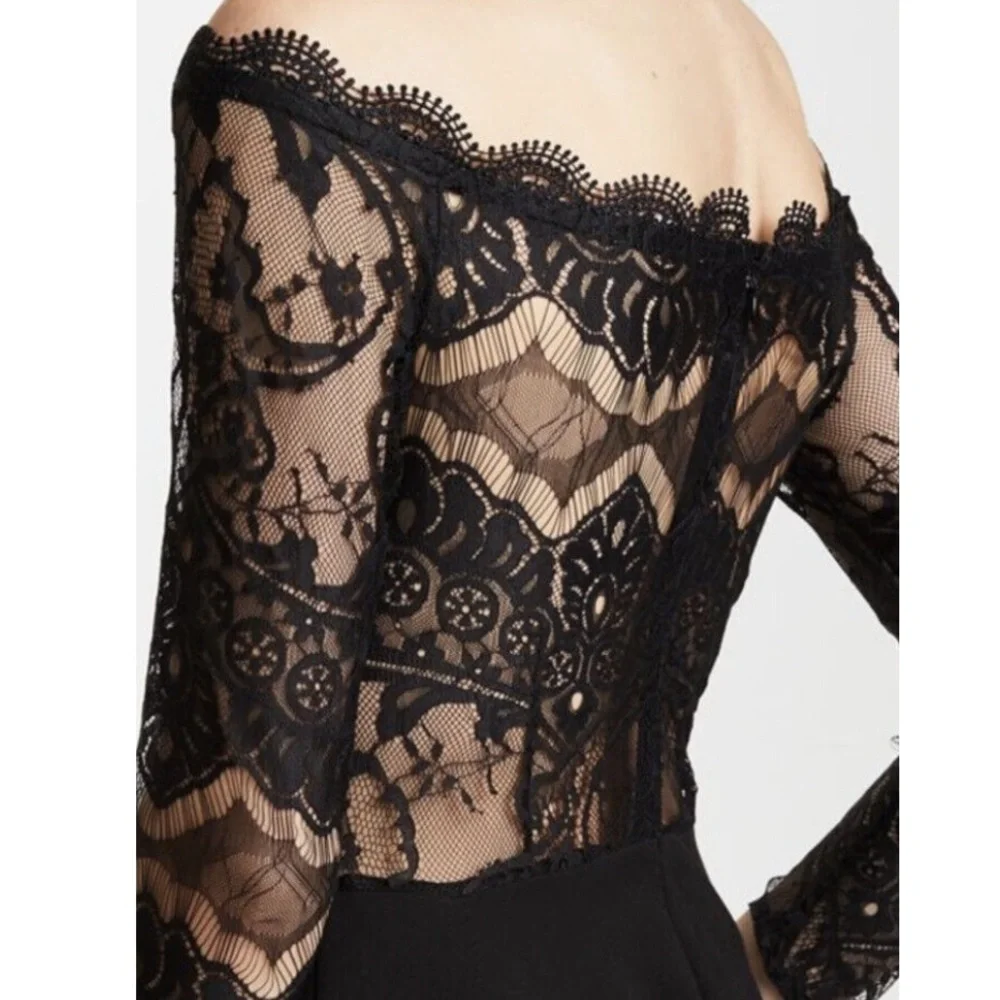 NWT BB DAKOTA Lace Off the Shoulder Black Knee Length Dress - Picture 5 of 14